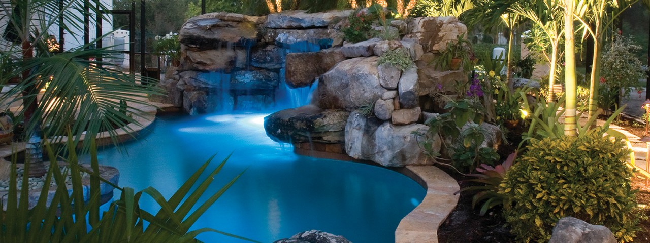 Image of Natural Lagoon Pool with Spa, Stream & Outdoor Kitchen