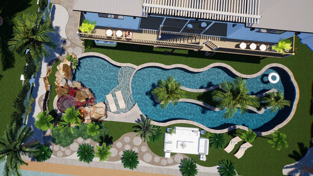 Lazy River Pool with Volcano Hot Tub