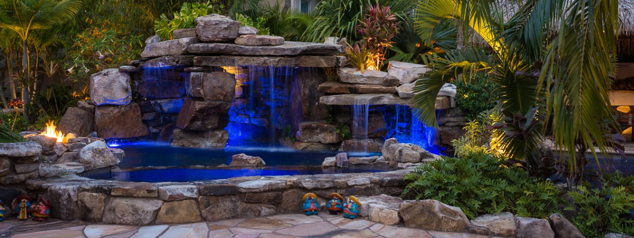panorama of Luxury Natural Rock Waterfall Pool siesta key