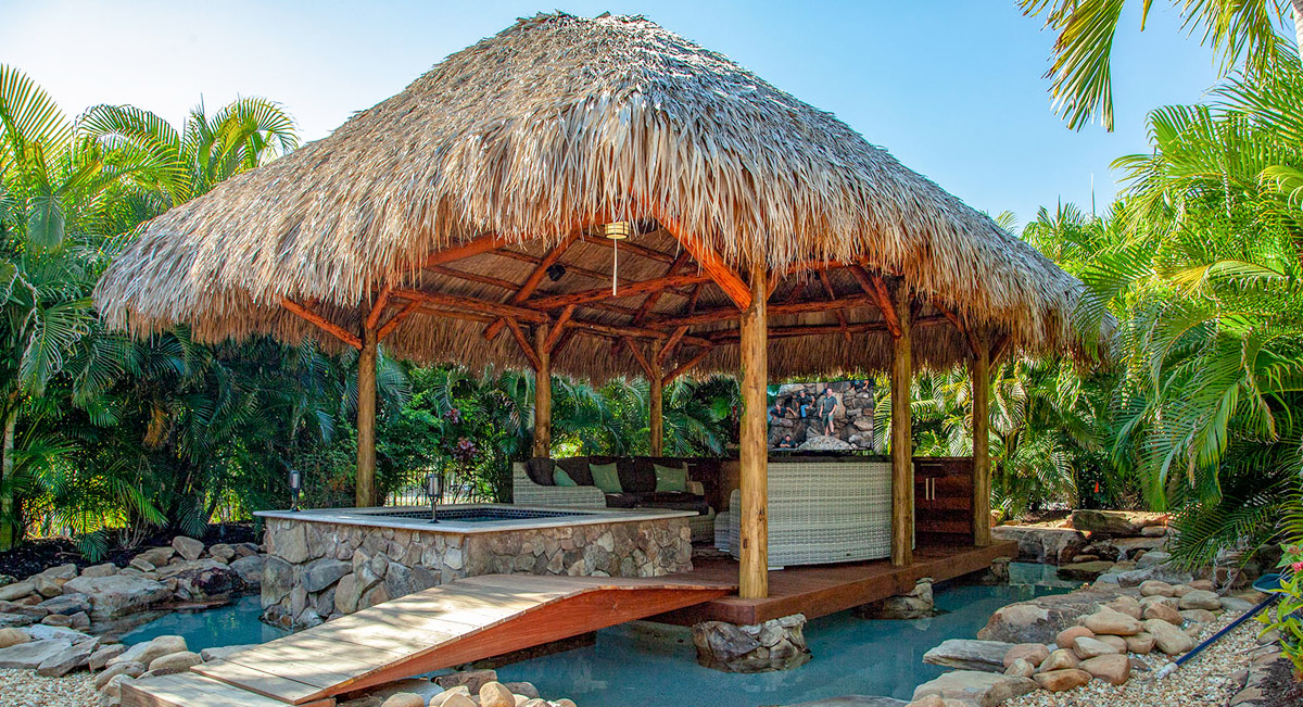 Pool tiki-hut features